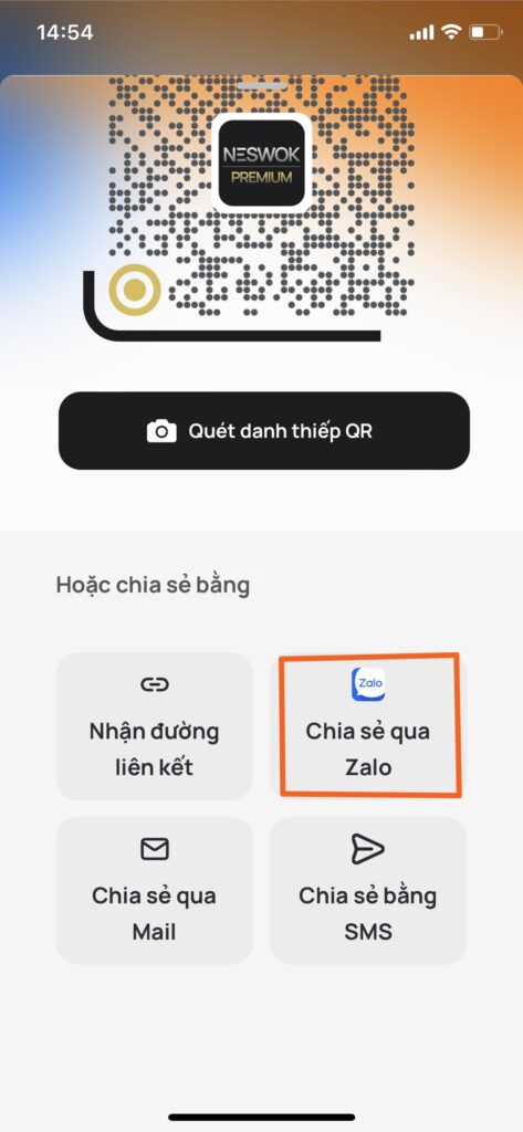 ảnh chụp màn hình app danh thiếp số Neswok